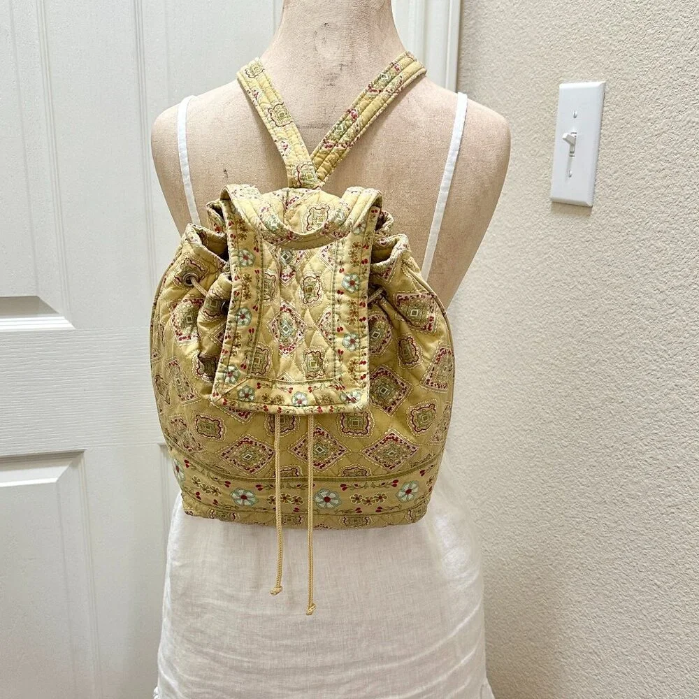 Americana Women's Quilted Cotton Backpack Yellow Floral Cottagecore Boho Chic
